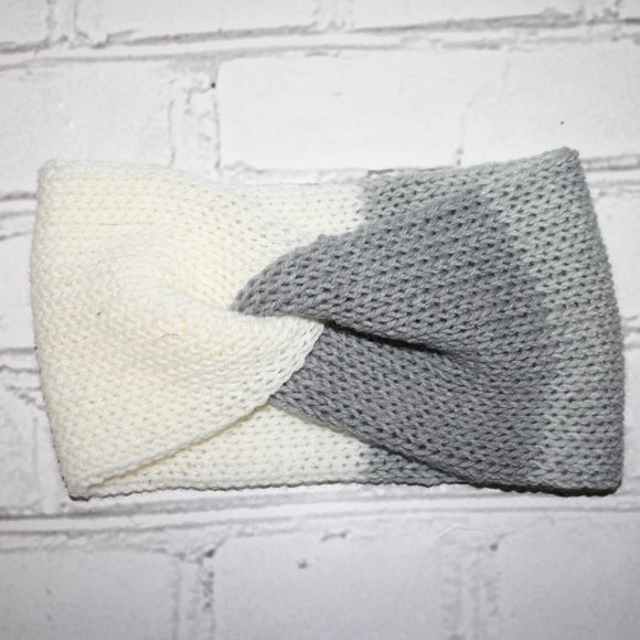Vintagejelyfish Accessories - Beautiful white and gray headband ear warmer handmade knit